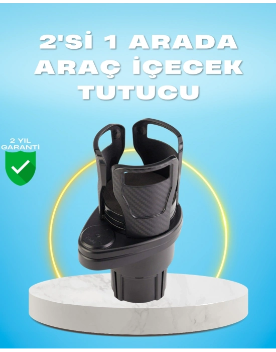 ® Çiftli Araba Bardak Tutucu Karbon Fiber Görünümlü 360° Ayarlı