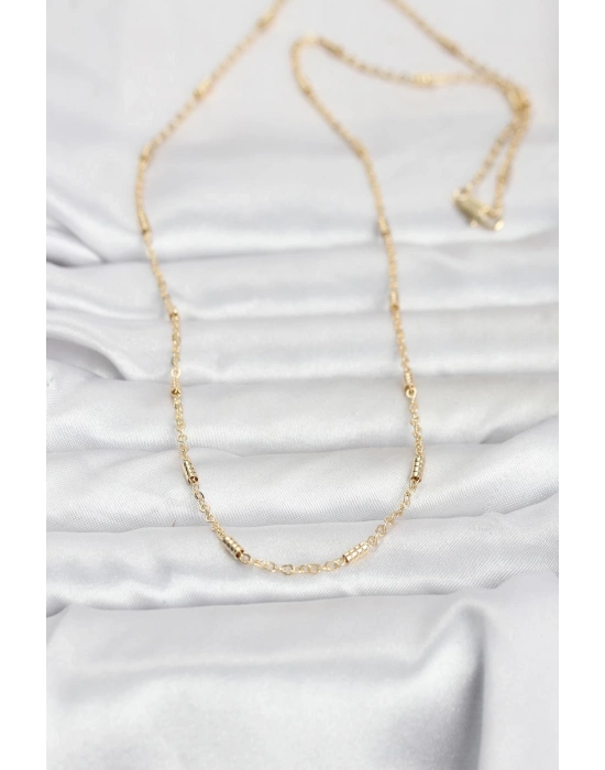 ® CM 14K Gold Renk Bar Zincir Model 60 cm Kadın Kolye