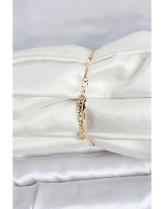 ® CM 14K Gold Renk Barlı Yılan Zincir Model Kadın Bileklik