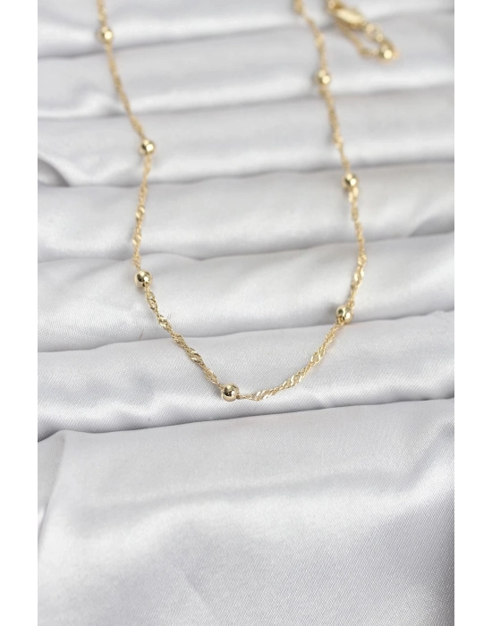 ® CM 14K Gold Renk Burgu ve Top Zincirli Model 60 cm Kadın Kolye