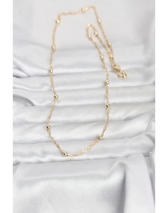 ® CM 14K Gold Renk Burgu ve Top Zincirli Model 60 cm Kadın Kolye