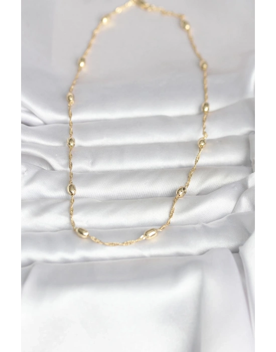 ® CM 14K Gold Renk Burgu Zincirli Damla Topçuk Model 45 cm Kadın Kolye