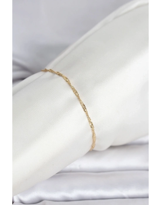 ® CM 14K Gold Renk Ezme Burgu Zincir Model Kadın Bileklik