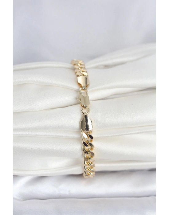 ® CM 14K Gold Renk Ezme Kalın Zincir Model Kadın Bileklik