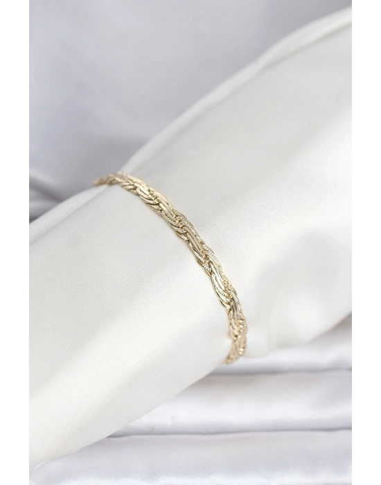 ® CM 14K Gold Renk Ezme Sarmal Zincir Model Kadın Bileklik