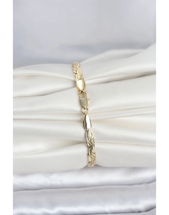 ® CM 14K Gold Renk Ezme Sarmal Zincir Model Kadın Bileklik