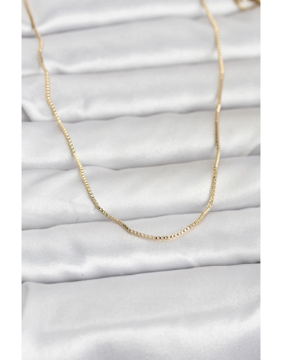 ® CM 14K Gold Renk İnce Kare Zincirli Model 60 cm Kadın Kolye