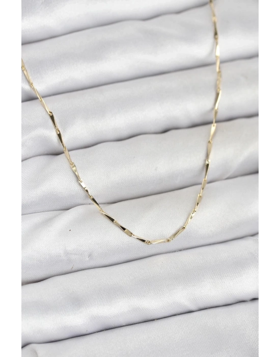 ® CM 14K Gold Renk İnce Kesim Çubuk Model Zincir Kadın Kolye