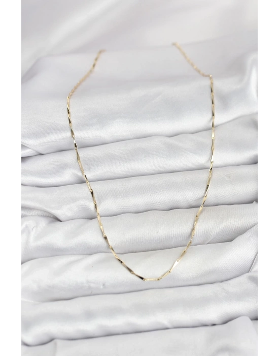 ® CM 14K Gold Renk İnce Kesim Çubuk Model Zincir Kadın Kolye