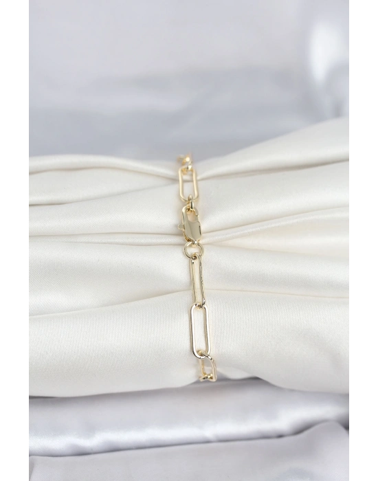 ® CM 14K Gold Renk Kalın Ataç Zincir Model Kadın Bileklik