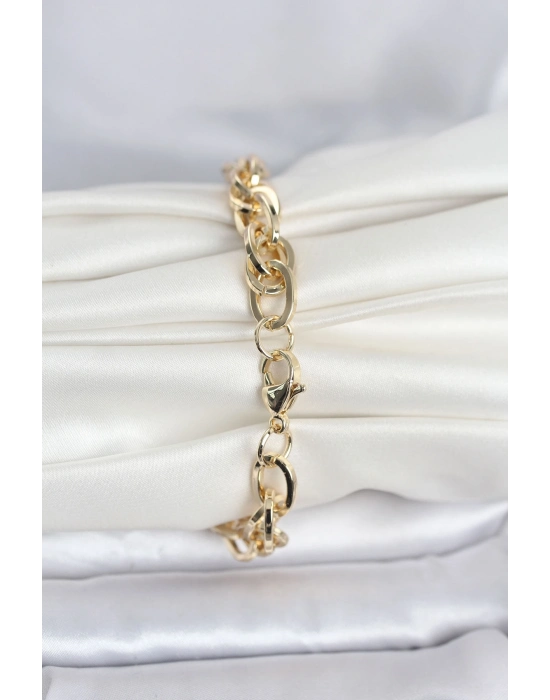 ® CM 14K Gold Renk Kalın Burgu Zincirli Model Kadın Bileklik