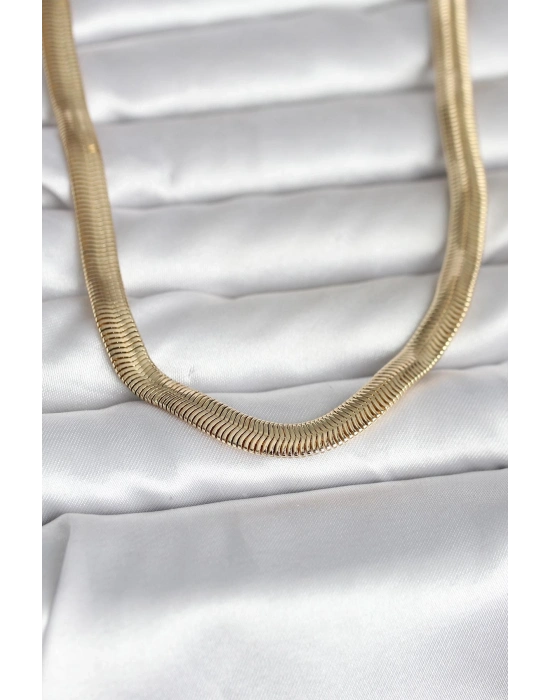 ® CM 14K Gold Renk Kalın Yassı Yılan Zincir Model 45 cm Kadın Kolye