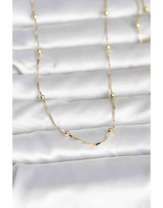 ® CM 14K Gold Renk Kesme Çubuk Zincir Topçuklu Model 60 cm Kadın Kolye