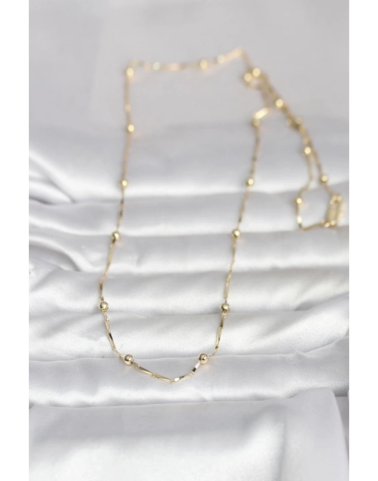 ® CM 14K Gold Renk Kesme Çubuk Zincir Topçuklu Model 60 cm Kadın Kolye