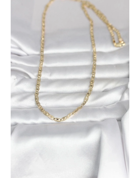 ® CM 14K Gold Renk Lazer Kesim Zincirli Model 60 cm Kadın Kolye