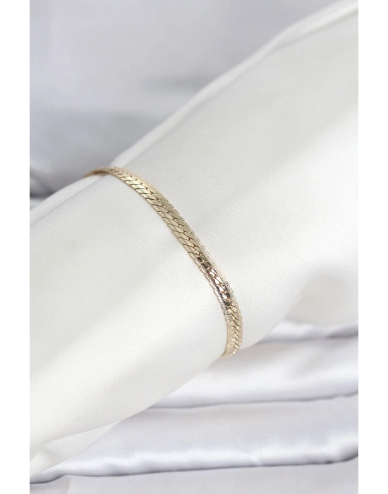 ® CM 14K Gold Renk Lazerli Yassı Zincir Model Kadın Bileklik