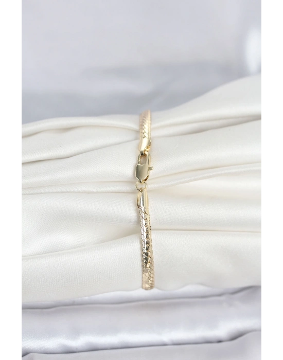 ® CM 14K Gold Renk Lazerli Yassı Zincir Model Kadın Bileklik