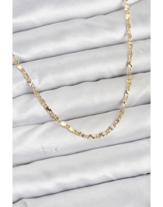 ® CM 14K Gold Renk Lazerli Zincir Model Kadın Kolye