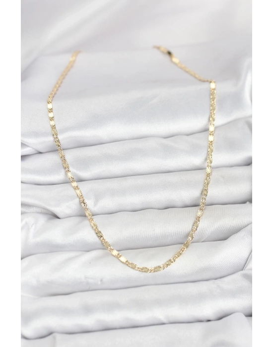 ® CM 14K Gold Renk Lazerli Zincir Model Kadın Kolye