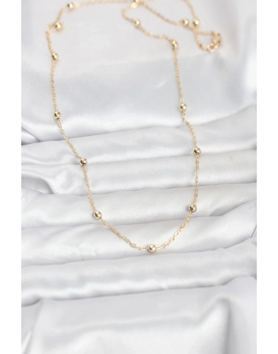 ® CM 14K Gold Renk Pirinç Top Zincirli 60 cm Kadın Kolye