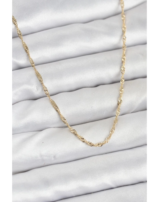 ® CM 14K Gold Renk Yassı Burgulu Model Kadın Kolye