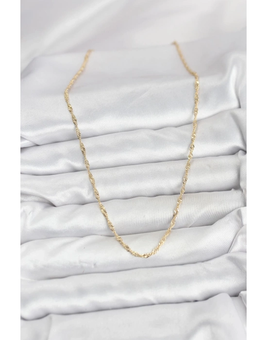 ® CM 14K Gold Renk Yassı Burgulu Model Kadın Kolye