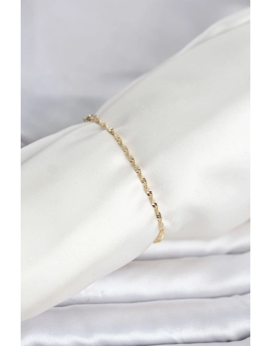 ® CM 14K Gold Renk Yassı Ezme Burgu Model Kadın Bileklik