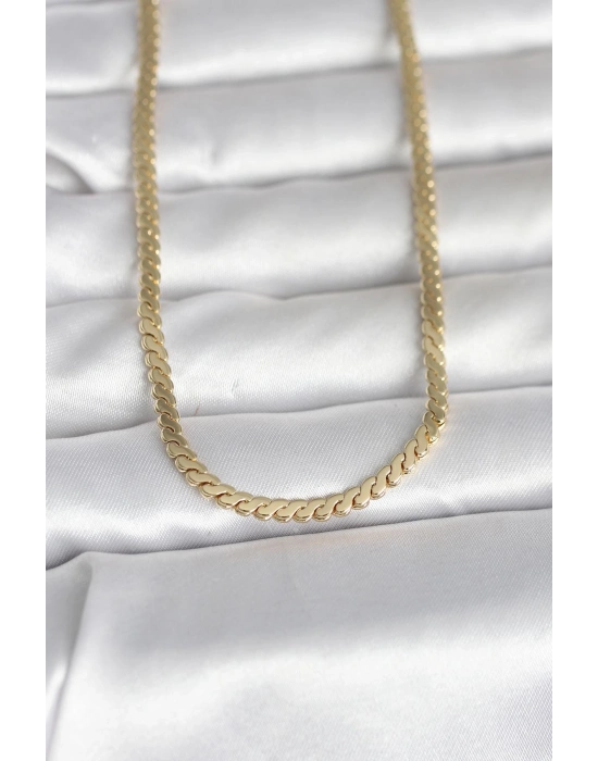 ® CM 14K Gold Renk Yassı Ezme Zincir Model 60 cm Kadın Kolye