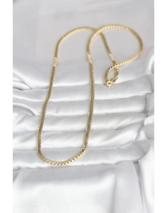 ® CM 14K Gold Renk Yassı Ezme Zincir Model 60 cm Kadın Kolye