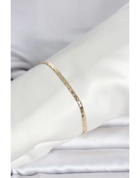 ® CM 14K Gold Renk Yassı Ezme Zincir Model Kadın Bileklik