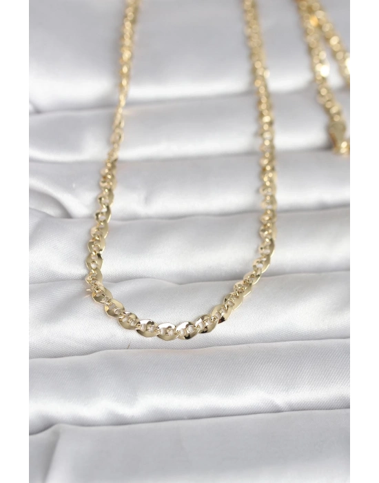 ® CM 14K Gold Renk Yassı Oval Zincirli Model 60 cm Kadın Kolye