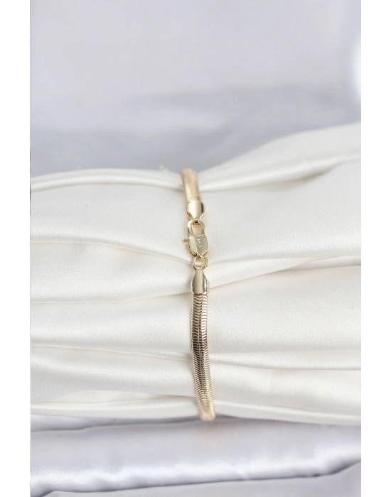 ® CM 14K Gold Renk Yassı Yılan Zincir Model Kadın Bileklik