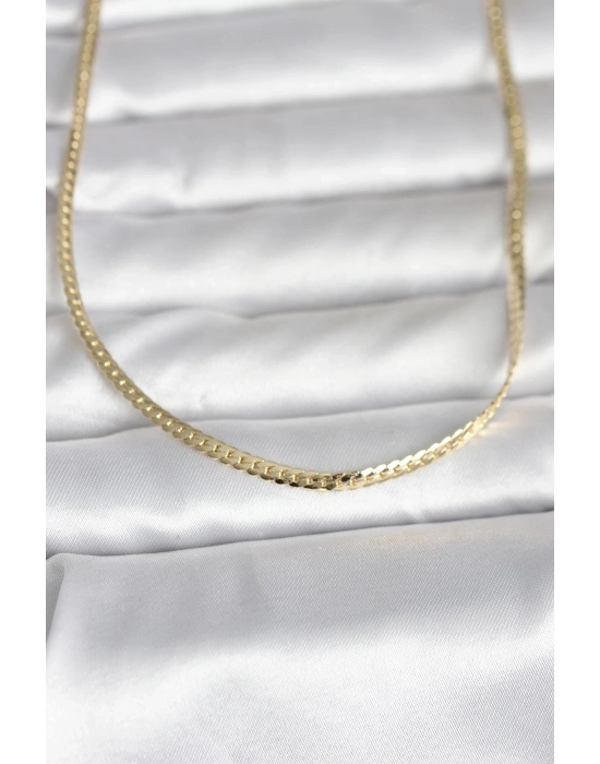 ® CM 14K Gold Renk Yassı Zincir Model 45 cm Kadın Kolye