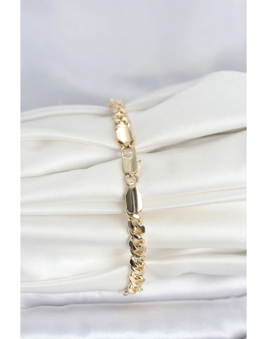 ® CM 14K Gold Renk Yassı Zincir Model Kadın Bileklik