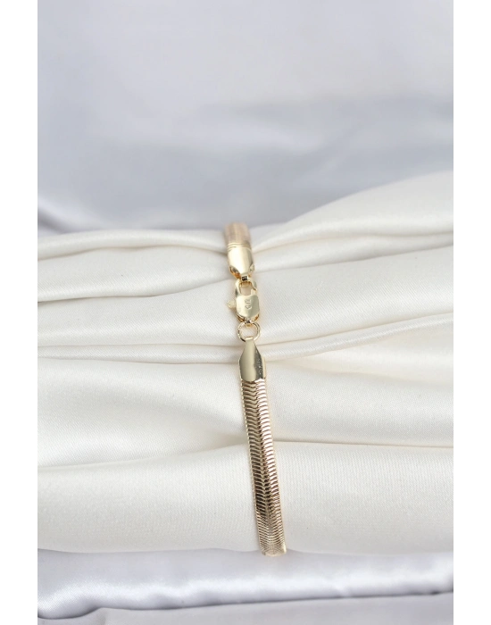 ® CM 14K Gold Renk Yassı Zincir Yılan Model Kadın Bileklik