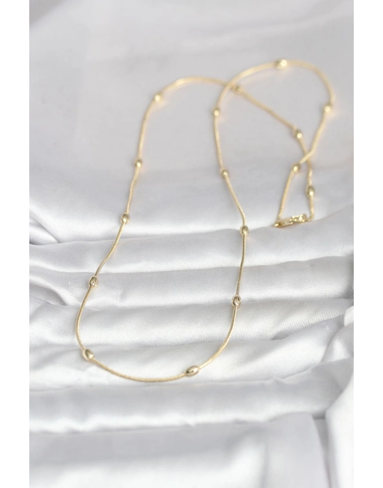 ® CM 14K Gold Renk Yılan Zincirli Damla Topçuk Model 60 cm Kadın Kolye