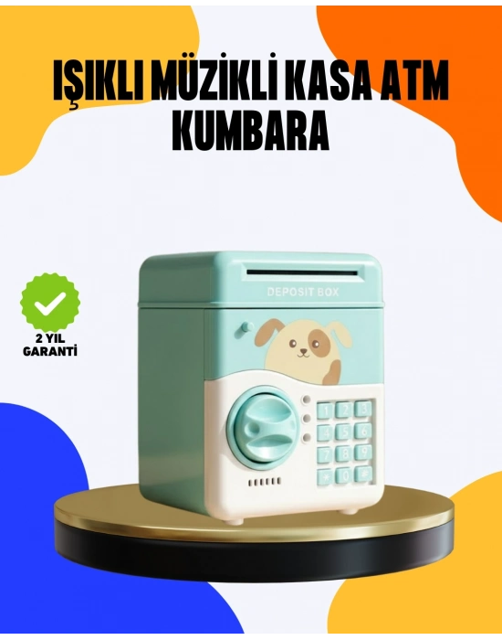 ® Çocuklar İçin Su Yeşili ATM Kasa Tasarımlı Şifreli Kumbara