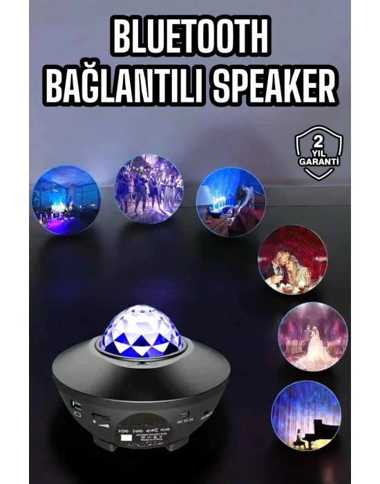 ® Çocuklara Özel Şarjlı Bluetooth Hoparlör Parti Led Lambası Yıldızlı Projeksiyon