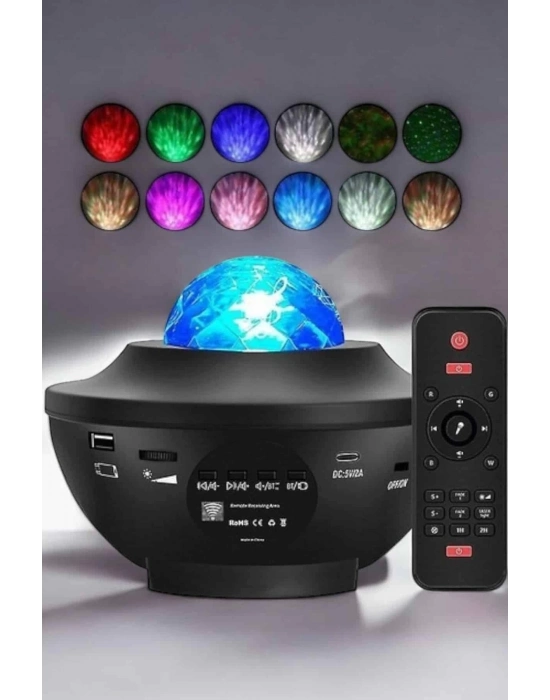 ® Çocuklara Özel Şarjlı Bluetooth Hoparlör Parti Led Lambası Yıldızlı Projeksiyon