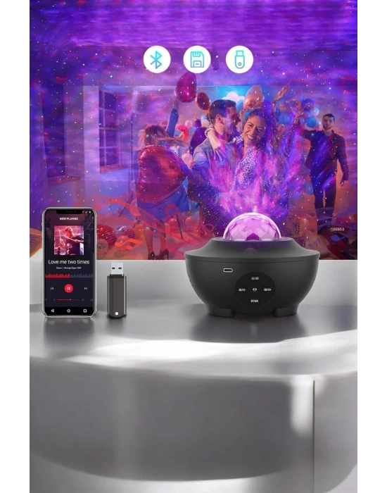 ® Çocuklara Özel Şarjlı Bluetooth Hoparlör Parti Led Lambası Yıldızlı Projeksiyon