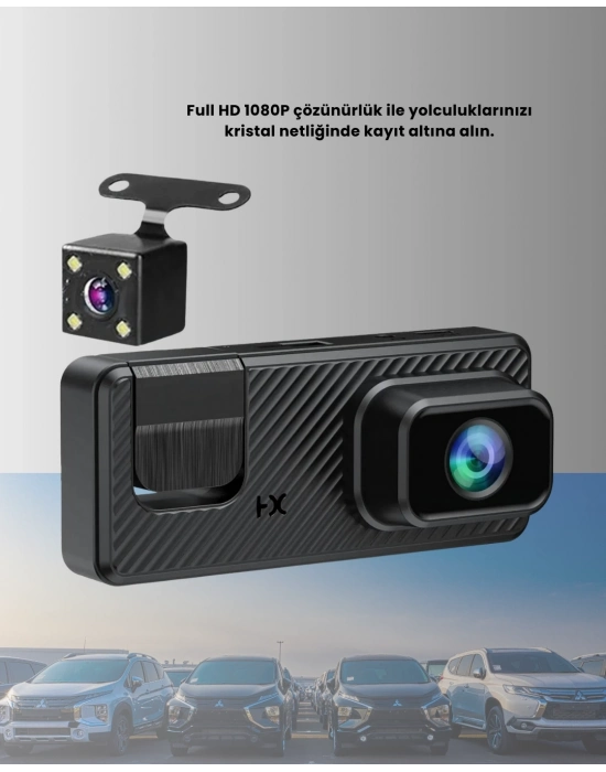 ® Çok Açılı Araç İçi DVR | Ön İç Arka Kamera, Döngü Video Kaydı