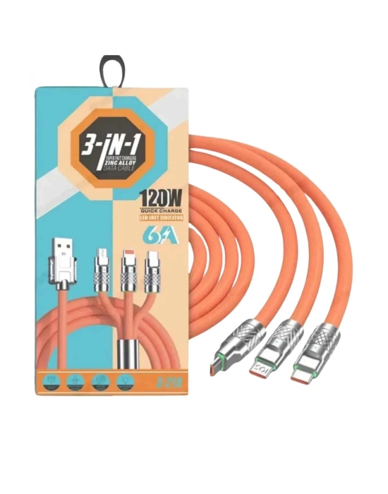 ® Çoklu Şarj Kablosu USB Type-C İOS Uyumlu 120W Hızlı Şarj Kablosu