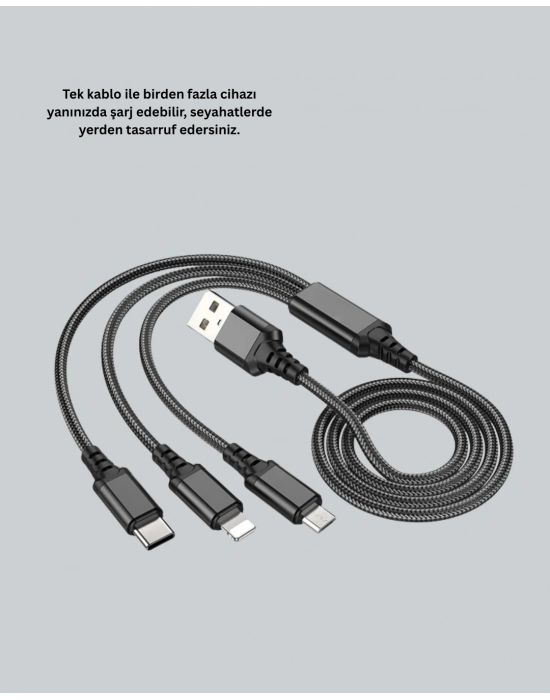 ® Çoklu USB Şarj Kablosu – 1,2m Hızlı Şarj, 3A Güçlü Akım