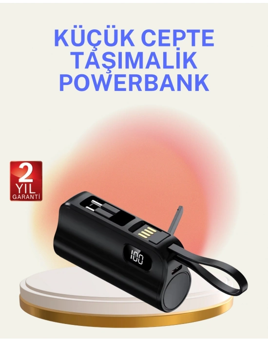 ® Dahili Konektörlü 20W Hızlı Şarj Mini Taşınabilir Powerbank