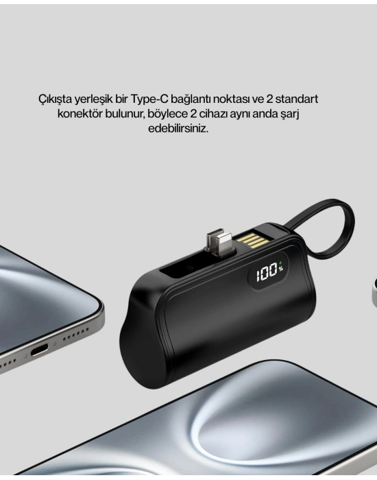 ® Dahili Konektörlü 20W Hızlı Şarj Mini Taşınabilir Powerbank