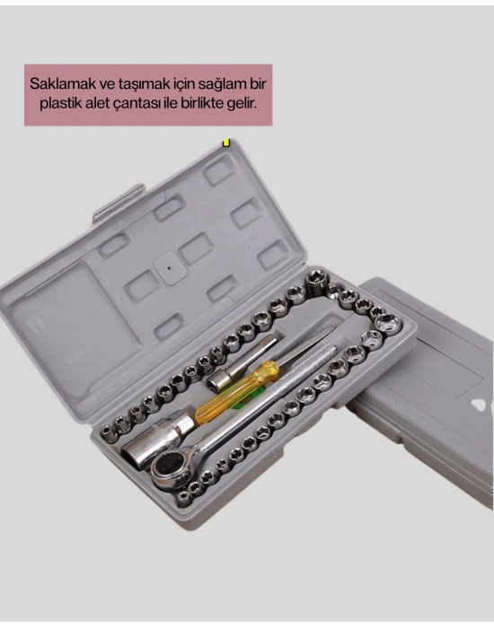 Dayanıklı Karbon Çelik 40 Parça Lokma ve Cırcır Anahtar Seti