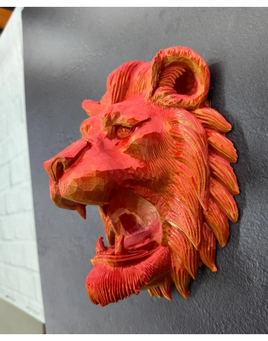 ® Dekoratif Asılabilir Aslan Başı 3D Duvar Heykeli Gold Red 20x21 cm