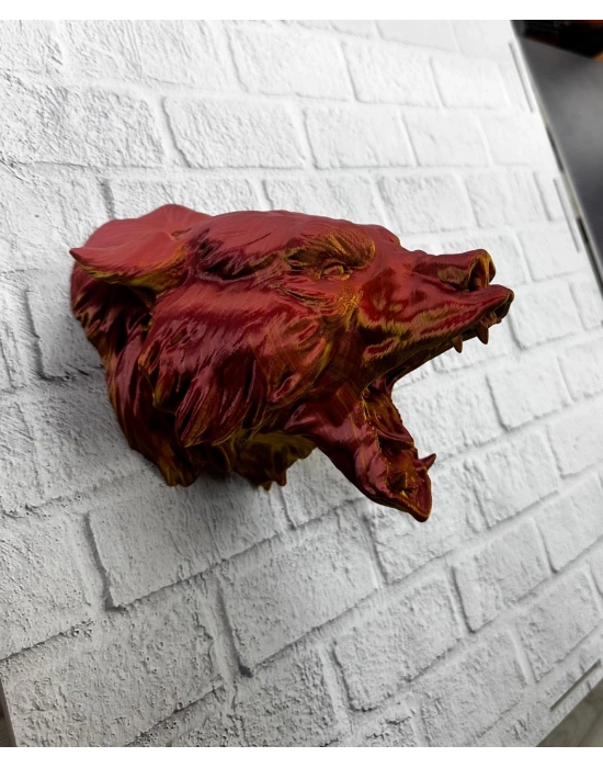 ® Dekoratif Asılabilir Jaguar Başı 3D Duvar Heykeli Gold Red 20x16 cm