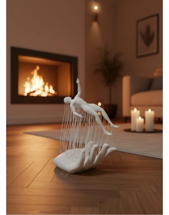 ® Dekoratif El Üzerinde İnsan Figürü Beyaz Minimal Sanatsal Biblo