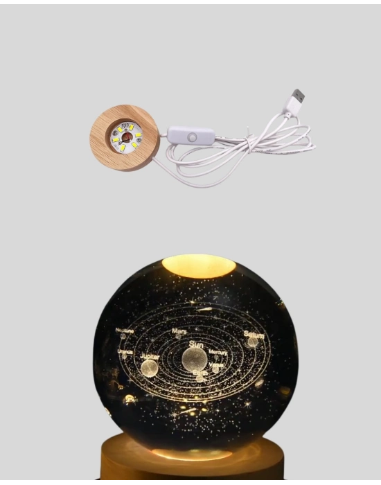 ® Dekoratif LED Kristal Küre Ahşap Altlıklı Şık Gece Lambası